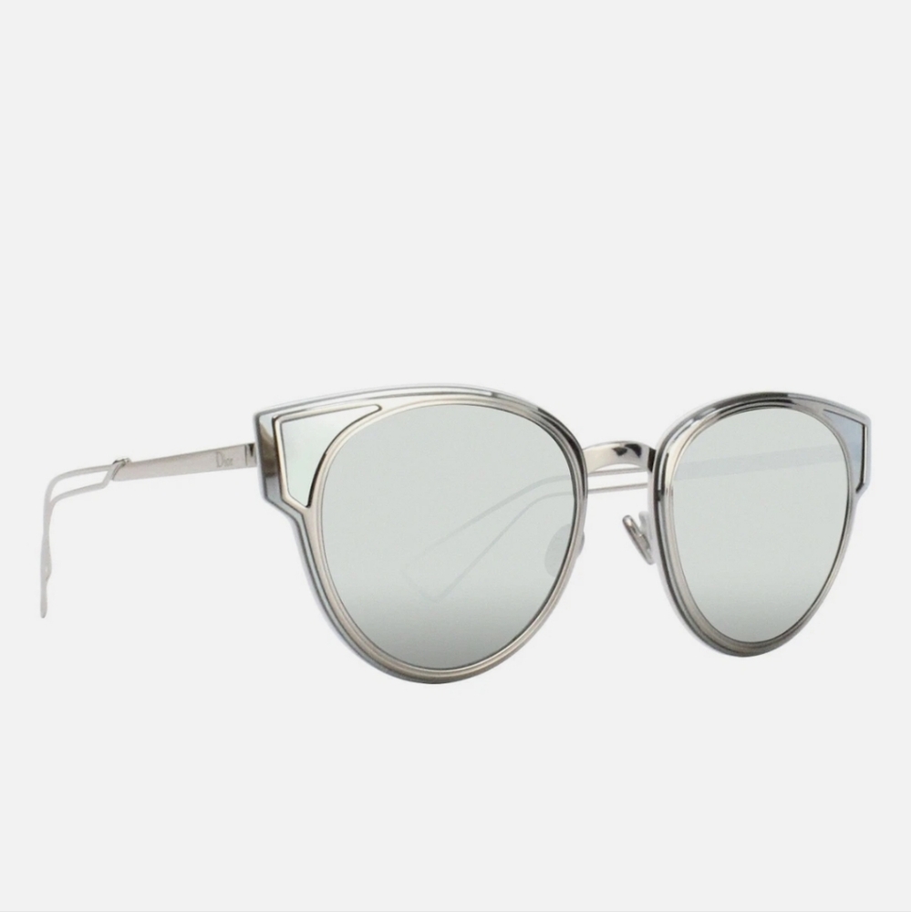 DIOR PALLADIUM TONE SILVER MIRRORED SCULPT SUNGLASSES